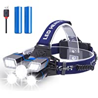 Los mejores  - Rechargeable Headlamp- 21 LED Headlamp with Red Strobe Lights- 9 Modes USB Rechargeable Waterproof Head Lamp for Outdoor…